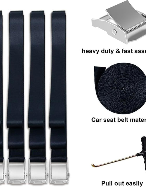 Load image into Gallery viewer, USA Trampoline Stakes Heavy Duty Trampoline Parts Corkscrew Shape Steel Stakes Anchor Kit with T Hook for Trampolines -Set of 4 Bonus 4 Strong Belt
