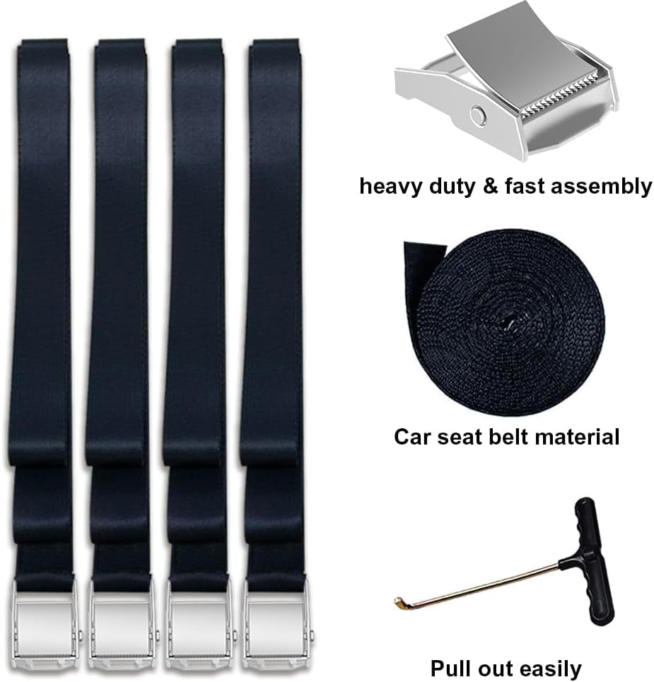 USA Trampoline Stakes Heavy Duty Trampoline Parts Corkscrew Shape Steel Stakes Anchor Kit with T Hook for Trampolines -Set of 4 Bonus 4 Strong Belt