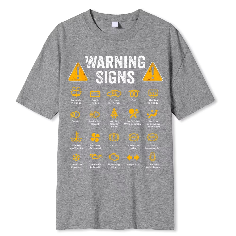 Funny Driving Warning Signs 101 Auto Mechanic Gift Driver T-Shirt Oversized Casual T Shirt Cotton Mens Tops Tees Cotton Clothing