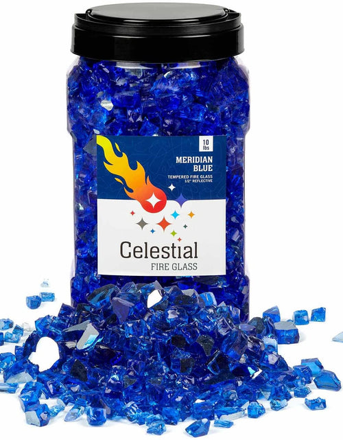 Load image into Gallery viewer, High Luster, 1/2" Reflective Tempered Fire Glass in Meridian Blue | 10 Pound Jar

