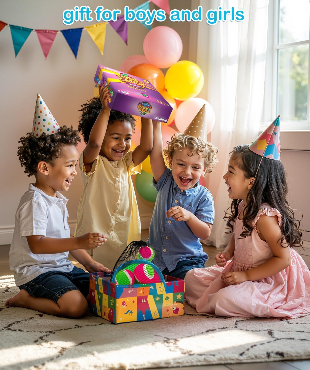 Kids Toys Toss and Catch Game Set, Ball Sports Games with 4 Paddles 4 Balls and 1 Storage Bag, Classic Outdoor Games, Beach Games, Yard Games Suitable for Kids Gift Ideal (Blue)