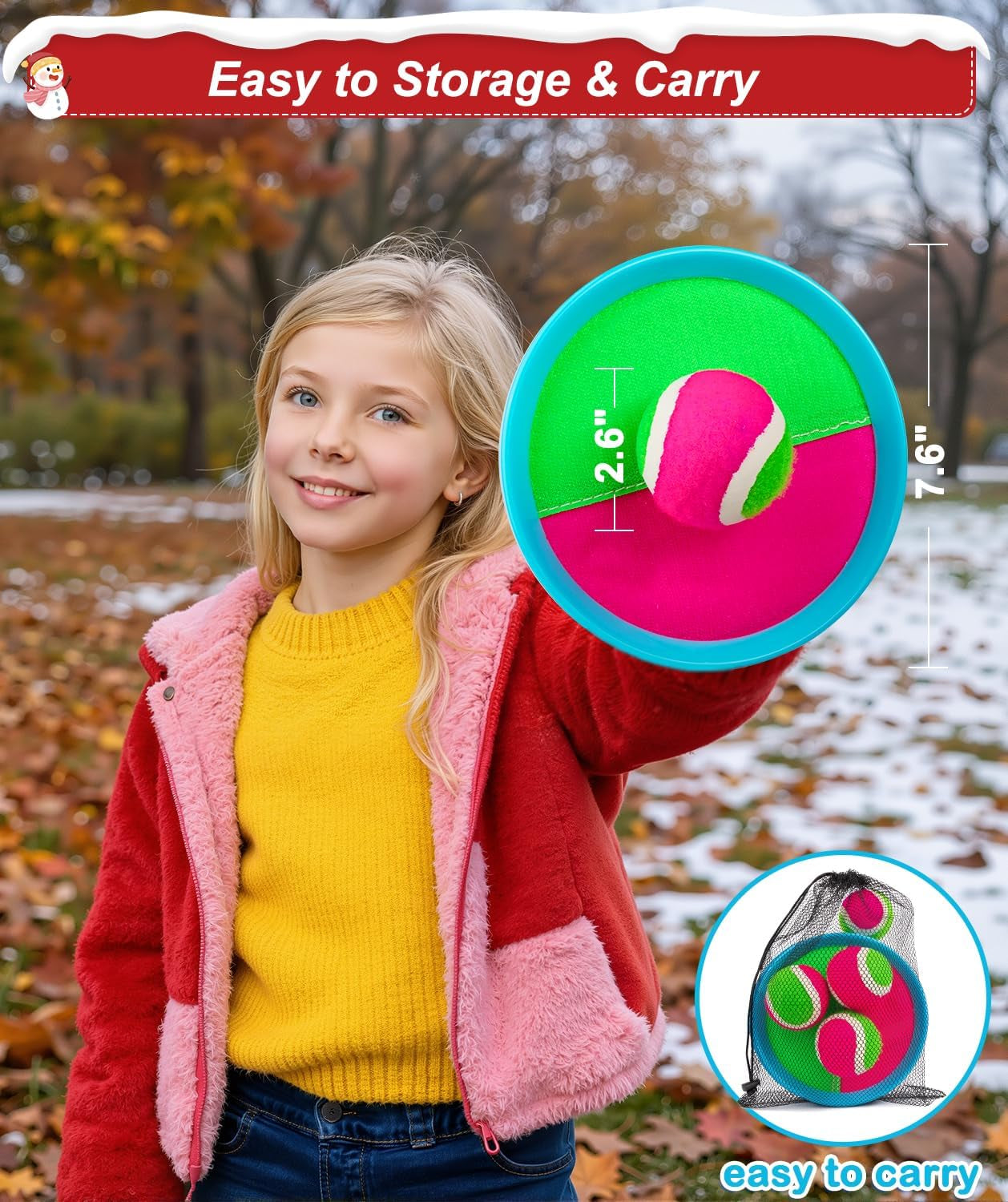 Kids Toys Toss and Catch Game Set, Ball Sports Games with 4 Paddles 4 Balls and 1 Storage Bag, Classic Outdoor Games, Beach Games, Yard Games Suitable for Kids Gift Ideal (Blue)