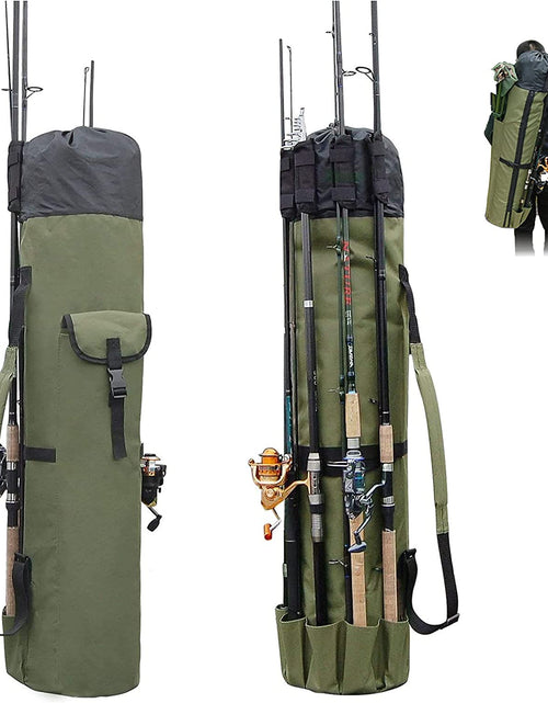 Load image into Gallery viewer, Multifunction Fishing Pole Bag - Waterproof Rod Reel Bag Carrier Case, Durable Canvas Tackle Large Storage Gift for Men Travel, Khaki
