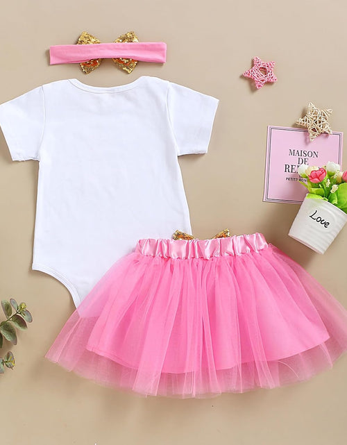 Load image into Gallery viewer, Baby Girl Birthday Cake Smash Outfit Toddler Girl My 1St Birthday Romper Tutu Skirt with Headband Clothes Set
