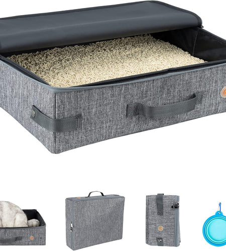 Large Portable Cat Travel Litter Box with Zipperd Top for Medium, Large or Multiple Cats. Odor Control, Leak-Proof, Lightweight for Easy Carry, Easy Storage, Easy to Clean