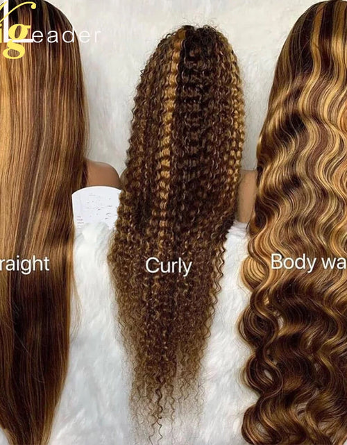 Load image into Gallery viewer, Preplucked Human Hair Lace Front Wig Highlight Straight 180% 13X6 Lace Frontal Wigs Curly Lace Frontal Wigs Swiss Lace
