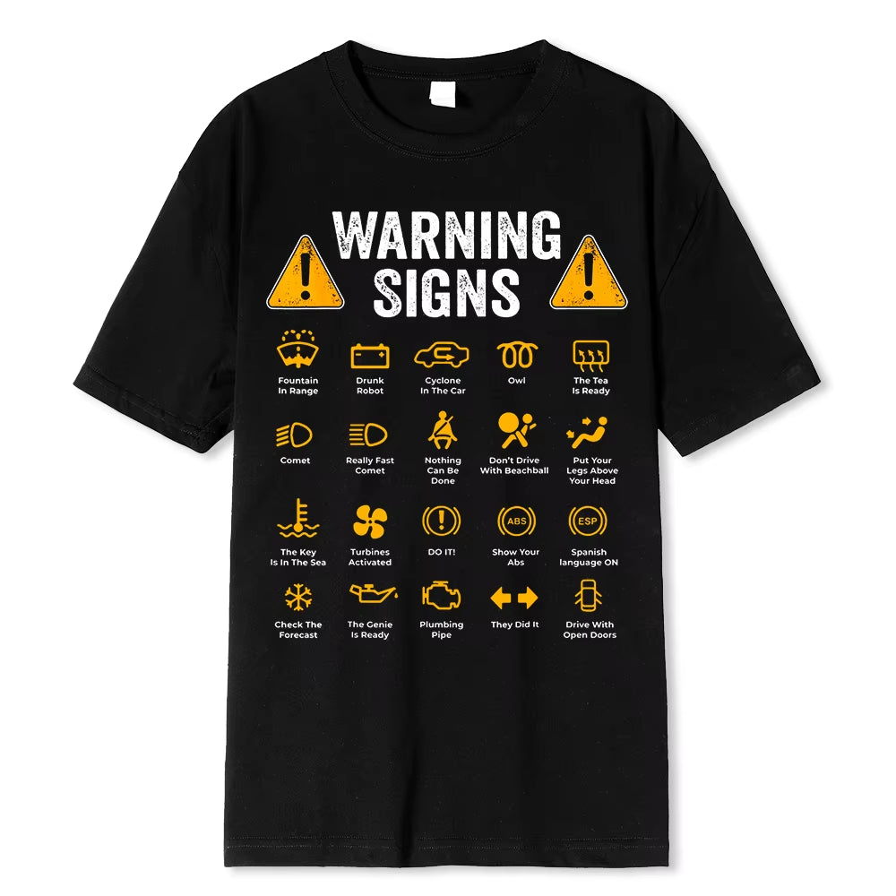 Funny Driving Warning Signs 101 Auto Mechanic Gift Driver T-Shirt Oversized Casual T Shirt Cotton Mens Tops Tees Cotton Clothing