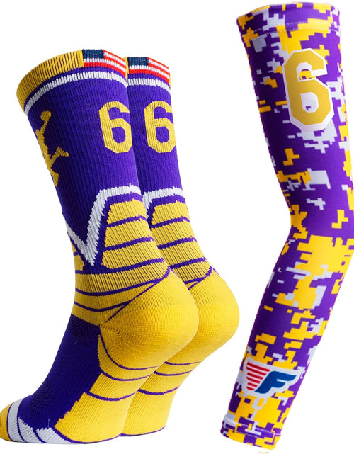 Load image into Gallery viewer, Youth Boys Basketball Socks Sports Athletic Crew Socks with Basketball Arm Sleeve - Made in USA
