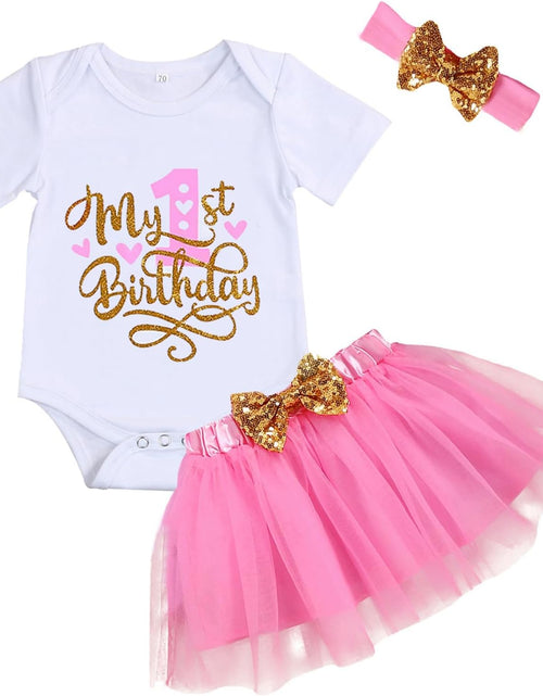 Load image into Gallery viewer, Baby Girl Birthday Cake Smash Outfit Toddler Girl My 1St Birthday Romper Tutu Skirt with Headband Clothes Set
