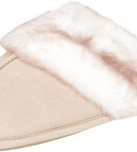 Women'S Comfy Faux Fur House Slipper Scuff Memory Foam Slip on Anti-Skid Sole